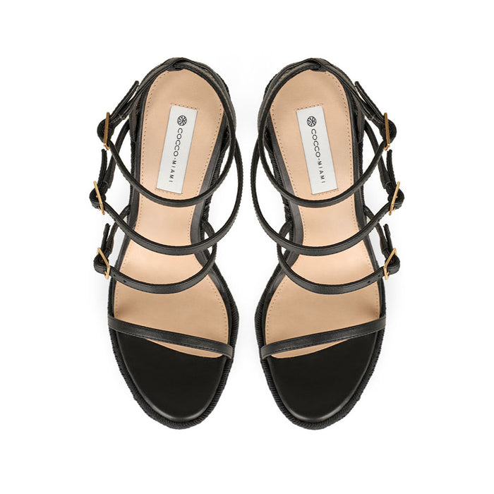 Jessica Wedge Sandals Leather Black, view 4