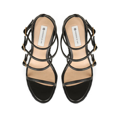 Jessica Wedge Sandals Leather Black, view 4