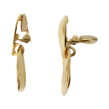 Kenneth Jay Lane Gold Double Hammered Drop Clip Earring