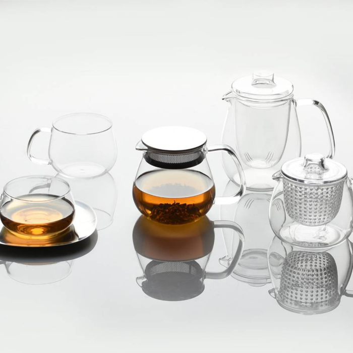 Kinto One Touch Teapot 460ml Heat Resistant Glass Teapot with Built-In Strainer