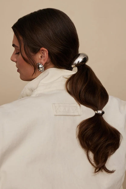 LELET NYC Glossy Pony Cuff – Silver Hair Cuff for Modern, Sleek Styles