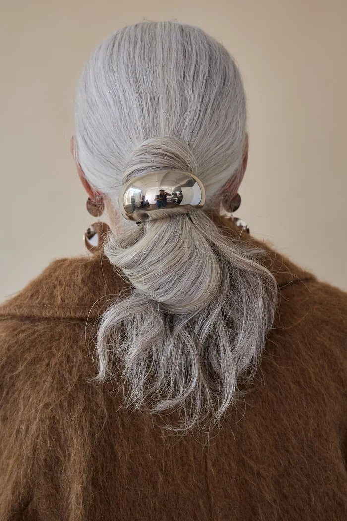 LELET NYC Glossy Pony Cuff – Silver Hair Cuff for Modern, Sleek Styles