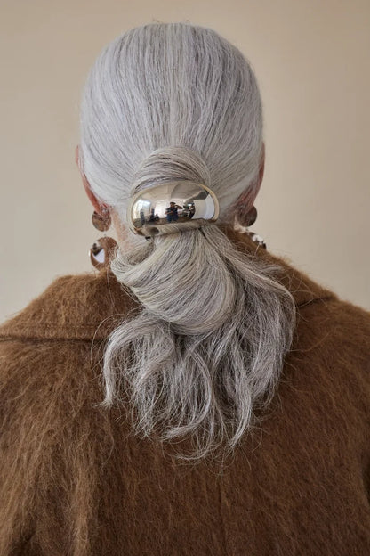 LELET NYC Glossy Pony Cuff – Silver Hair Cuff for Modern, Sleek Styles