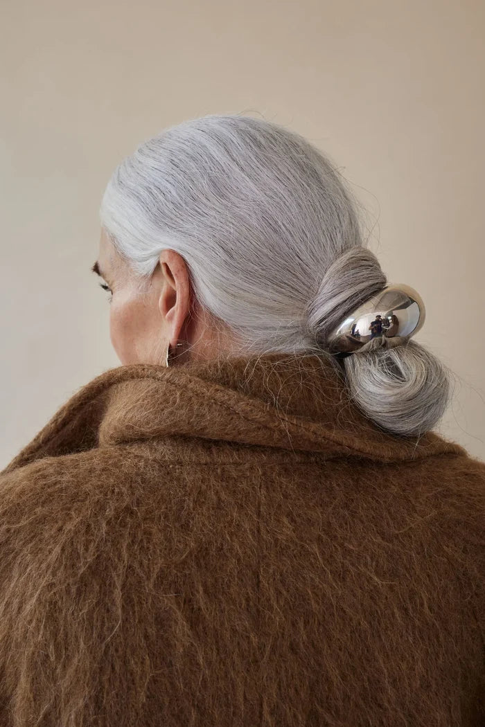 LELET NYC Glossy Pony Cuff – Silver Hair Cuff for Modern, Sleek Styles