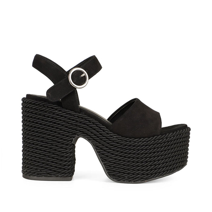 Lorena Rope Platform Sandal Black Suede