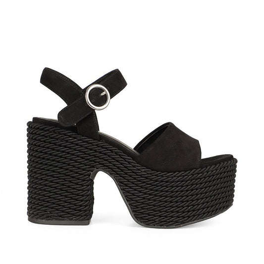 Lorena Rope Platform Sandal Black Suede