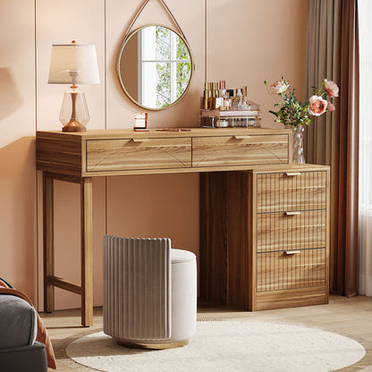 Makeup Vanity Desk with 5 Drawers, Reversible Dressing Table for Bedroom and Narrow Spaces (without mirror)