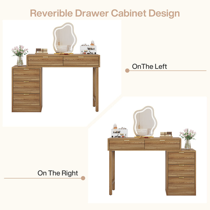 Makeup Vanity Desk with 5 Drawers, Reversible Dressing Table for Bedroom and Narrow Spaces (without mirror)