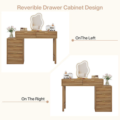 Makeup Vanity Desk with 5 Drawers, Reversible Dressing Table for Bedroom and Narrow Spaces (without mirror)