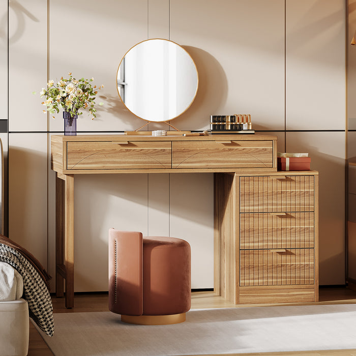 Makeup Vanity Desk with 5 Drawers, Reversible Dressing Table for Bedroom and Narrow Spaces (without mirror)