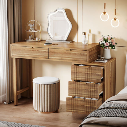 Makeup Vanity Desk with 5 Drawers, Reversible Dressing Table for Bedroom and Narrow Spaces (without mirror)