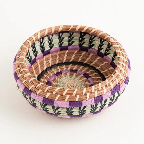 Mayan Hands - Aurora Pine Needle Basket with Yarn Accents