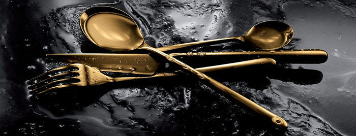 Mepra Linea Ice Oro Cutlery Set – [5 Piece Set], Brushed Golden Finish, Dishwasher Safe Cutlery for Fine Dining