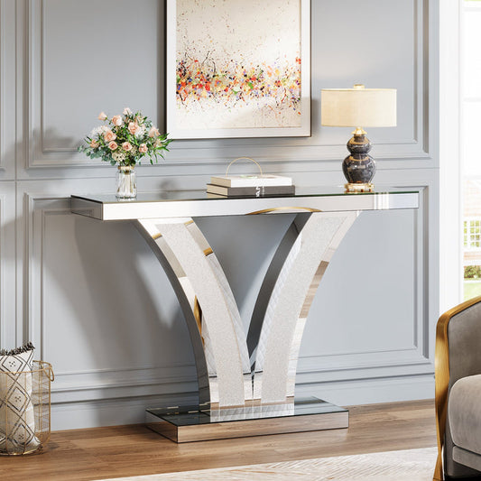 39" Mirrored Console Table, Modern Silver Entryway Table Tribesigns