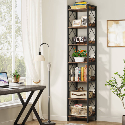 Modern 7-Tier Corner Shelf, 78.7" Tall Narrow Bookcase for Corners