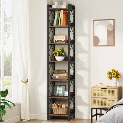 Modern 7-Tier Corner Shelf, 78.7" Tall Narrow Bookcase for Corners