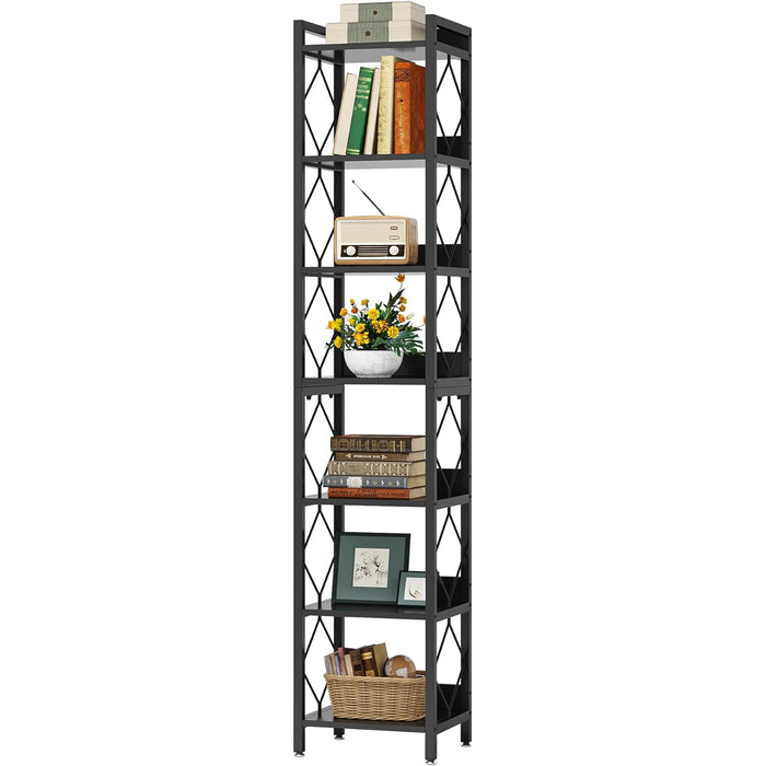Modern 7-Tier Corner Shelf, 78.7" Tall Narrow Bookcase for Corners