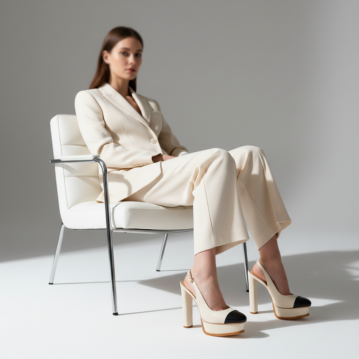 Olivia Platform Leather Off White worn by a model