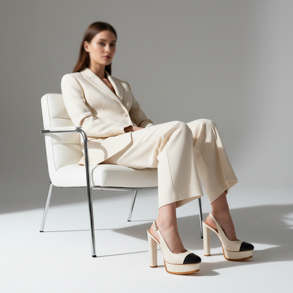 Olivia Platform Leather Off White worn by a model