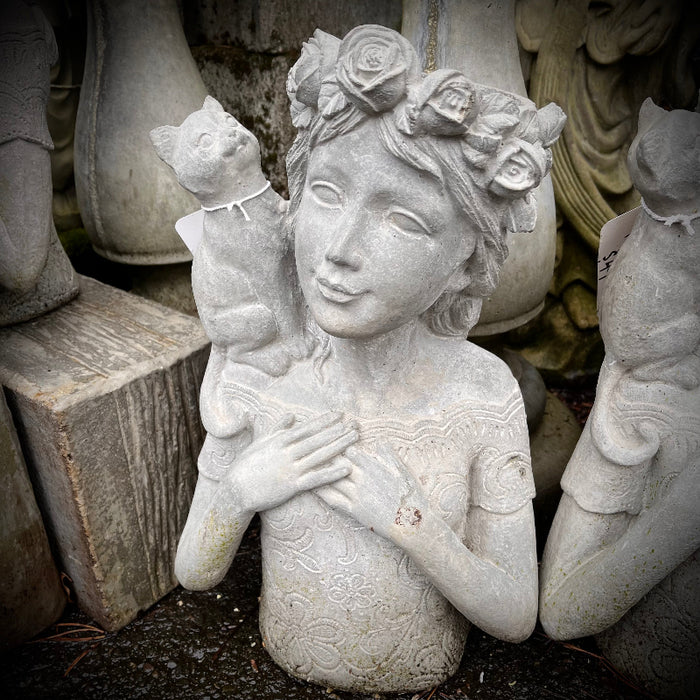 Woman Bust w Cat Head Planter