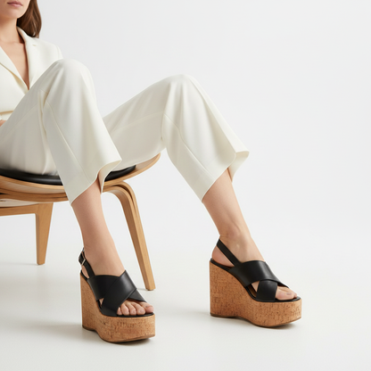 Celine Platform Sandals Leather Black worn by a model