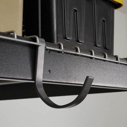 gray rail hook on the side of garage storage rack