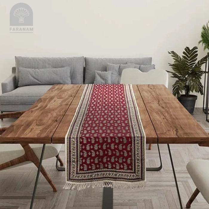 Red Ruby Runner, Rectangular Cotton Tablecloth, Handmade Faranam