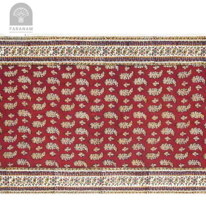 Red Ruby Runner, Rectangular Cotton Tablecloth, Handmade Faranam