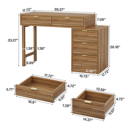 Reversible Computer Desk with 5 Drawers, Small Writing Desk for Home Office and Bedroom