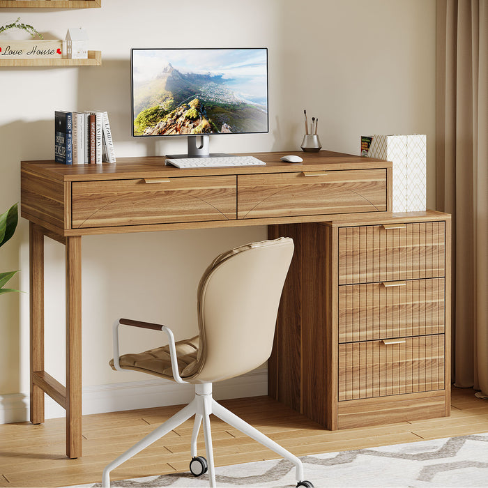 Reversible Computer Desk with 5 Drawers, Small Writing Desk for Home Office and Bedroom