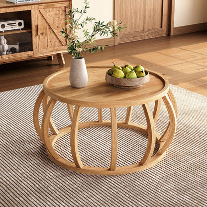 31.5" Coffee Table, Solid Wood Center Table with Curved Frame Base