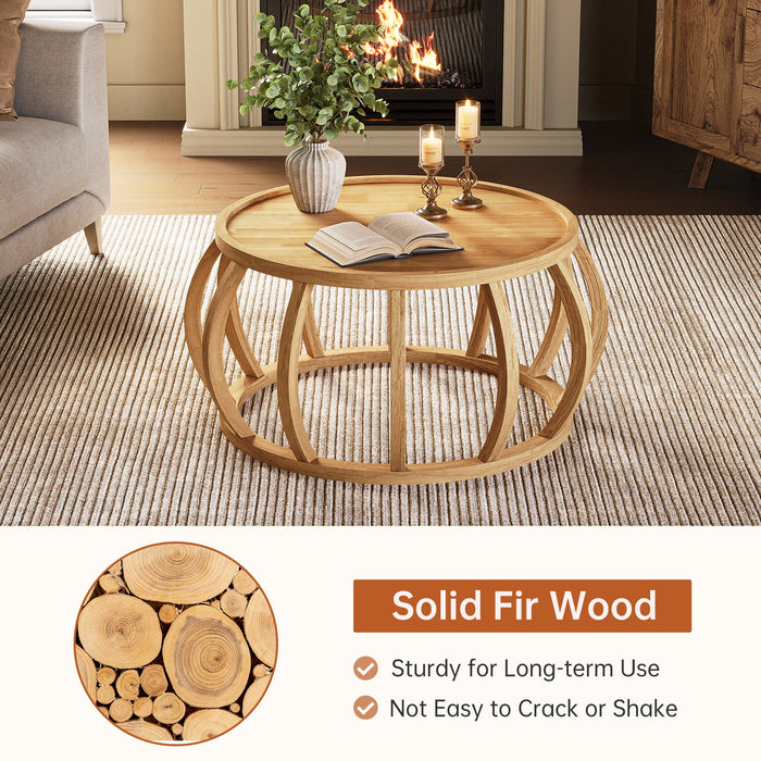 31.5" Coffee Table, Solid Wood Center Table with Curved Frame Base