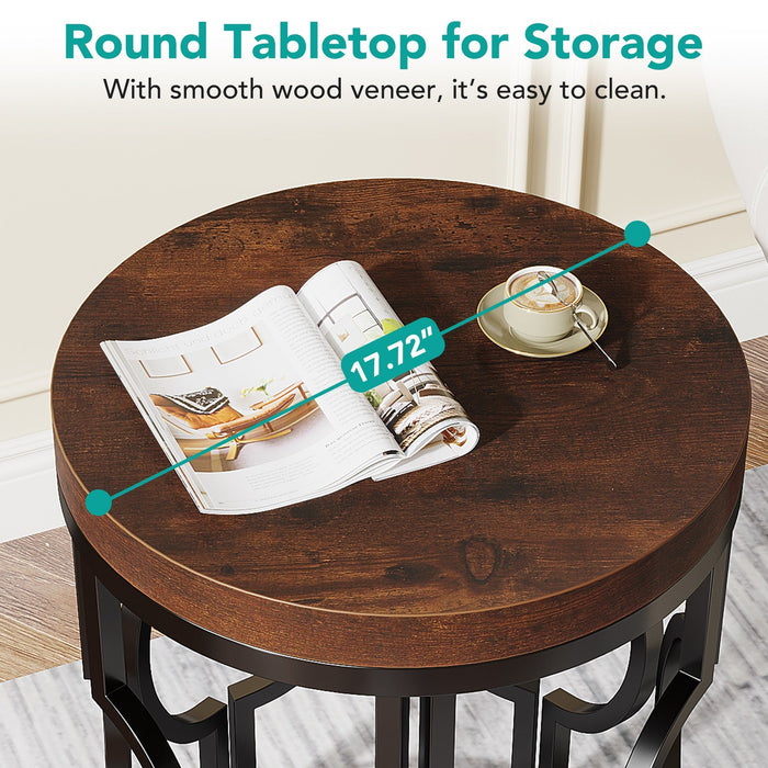 Round End Table, Industrial Side Table with Metal Hollow Frame Tribesigns#Colour_Rustic Brown