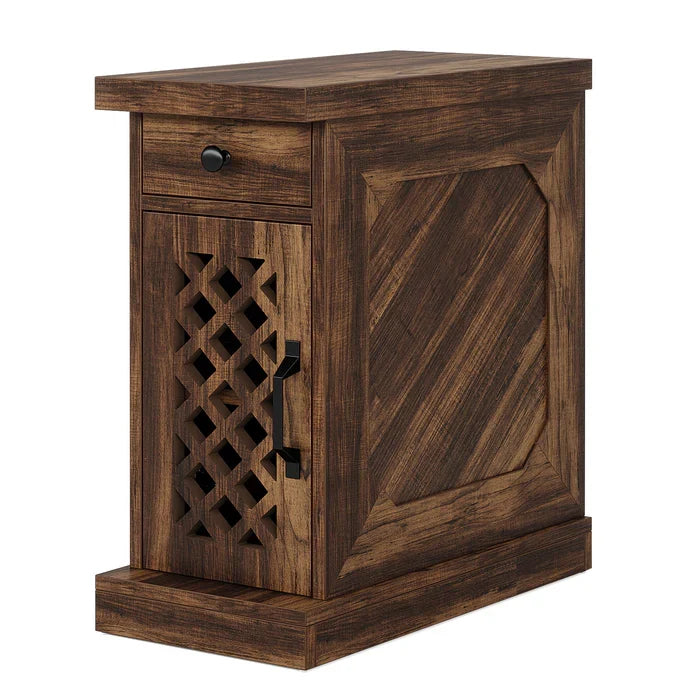 Rustic Side Table, 3-Layer Storage Space End Table