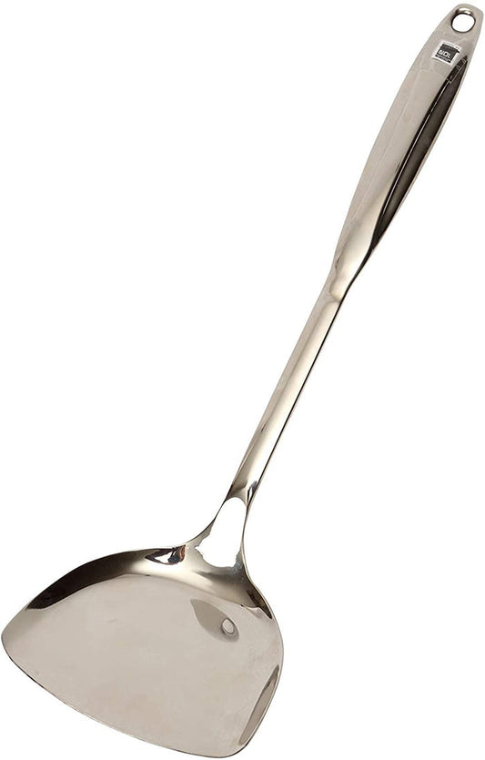School of Wok Spatula | High Quality Stainless Steel | Hanging Loop | Dishwasher Safe | Use with Carbon Steel Uncoated Woks