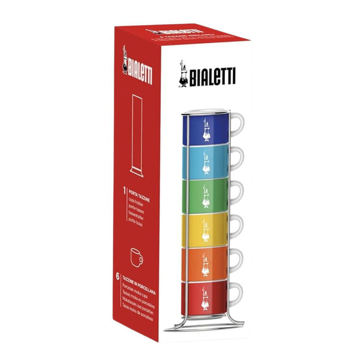 Set of 6 porcelain espresso cups - 50 ml by Bialetti - with storage device - Bialetti