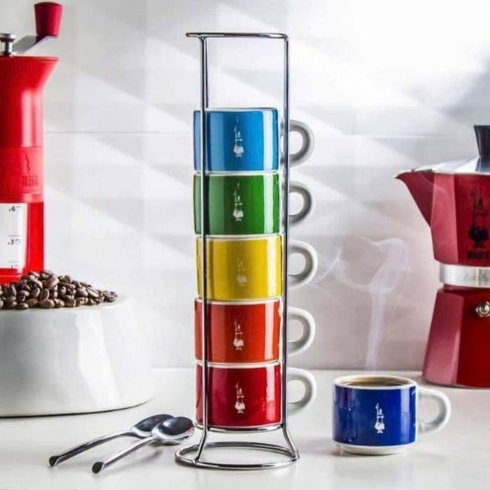 Set of 6 porcelain espresso cups - 50 ml by Bialetti - with storage device - Bialetti