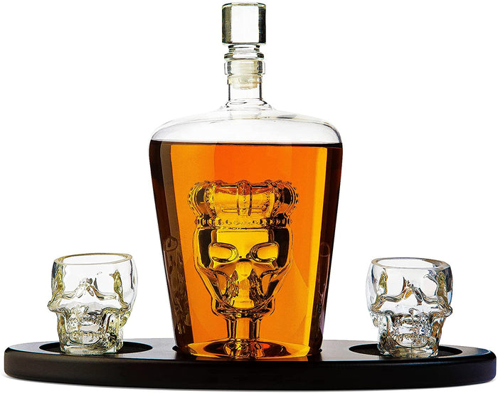 Skull Crown Decanter in Bottle Skull Head with 2 Skull Glasses by The Wine Savant 750ml