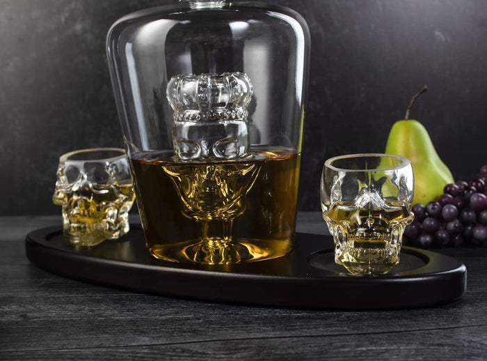 Skull Crown Decanter in Bottle Skull Head with 2 Skull Glasses by The Wine Savant 750ml
