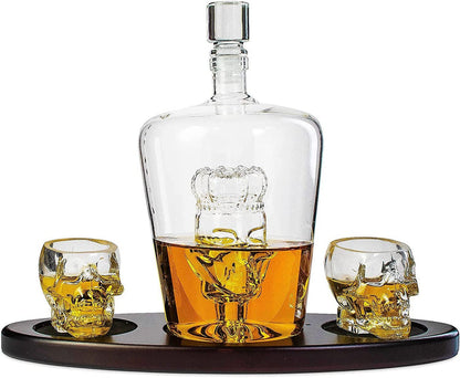 Skull Crown Decanter in Bottle Skull Head with 2 Skull Glasses by The Wine Savant 750ml