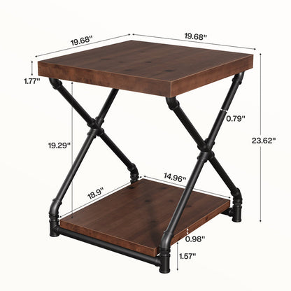 Solid Wood End Table with Storage Shelf and X-Shaped Legs, Small Wood Nightstand