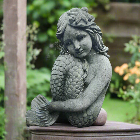 Sitting Mermaid Statue, Stained, Concrete