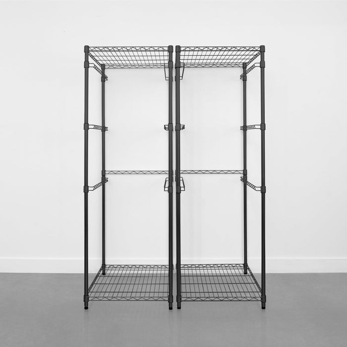 An empty black bin rack 2-pack.
