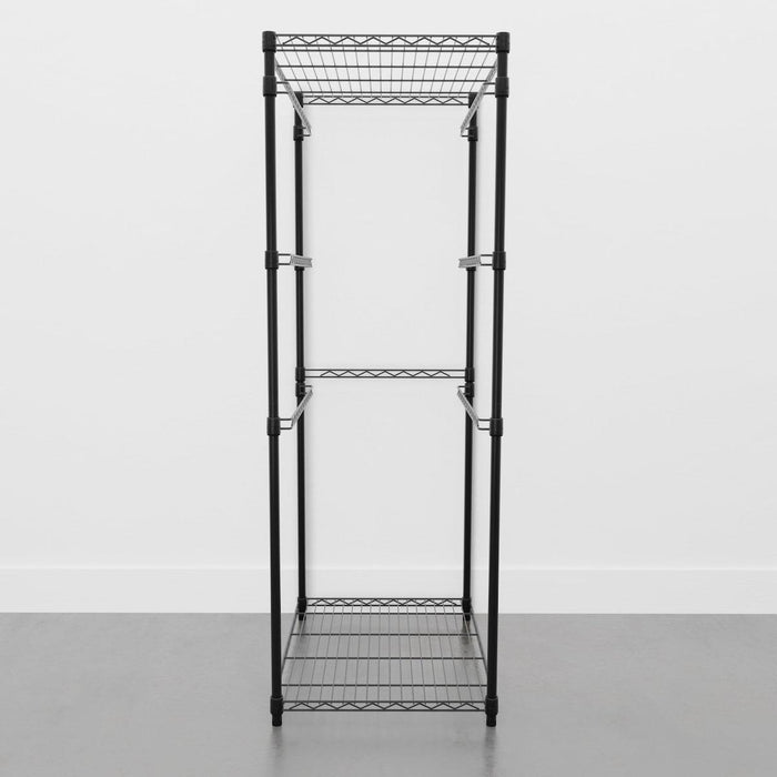 Empty Black Bin Rack and Tote storage