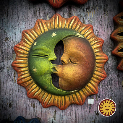 Kissing Sunface, Terra Cotta, Painted