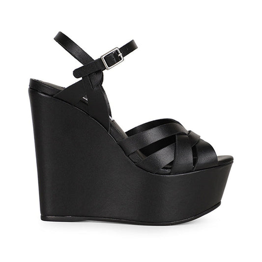 Tainara Wedge Black Leather