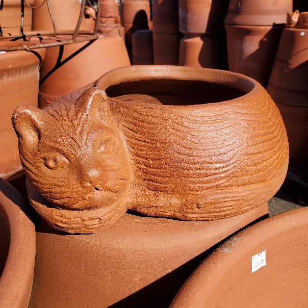 Medium Terra cotta sleeping cat planter