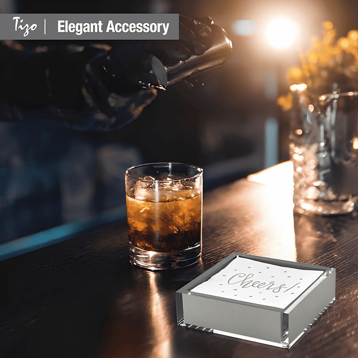Tizo Design 6 x 6 Lucite Acrylic Cocktail Napkin Tray – Clear