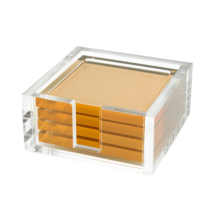 Tizo Design Gold Acrylic Coasters, Set of 4 - Lucite Square Coasters