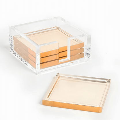 Tizo Design Gold Acrylic Coasters, Set of 4 - Lucite Square Coasters